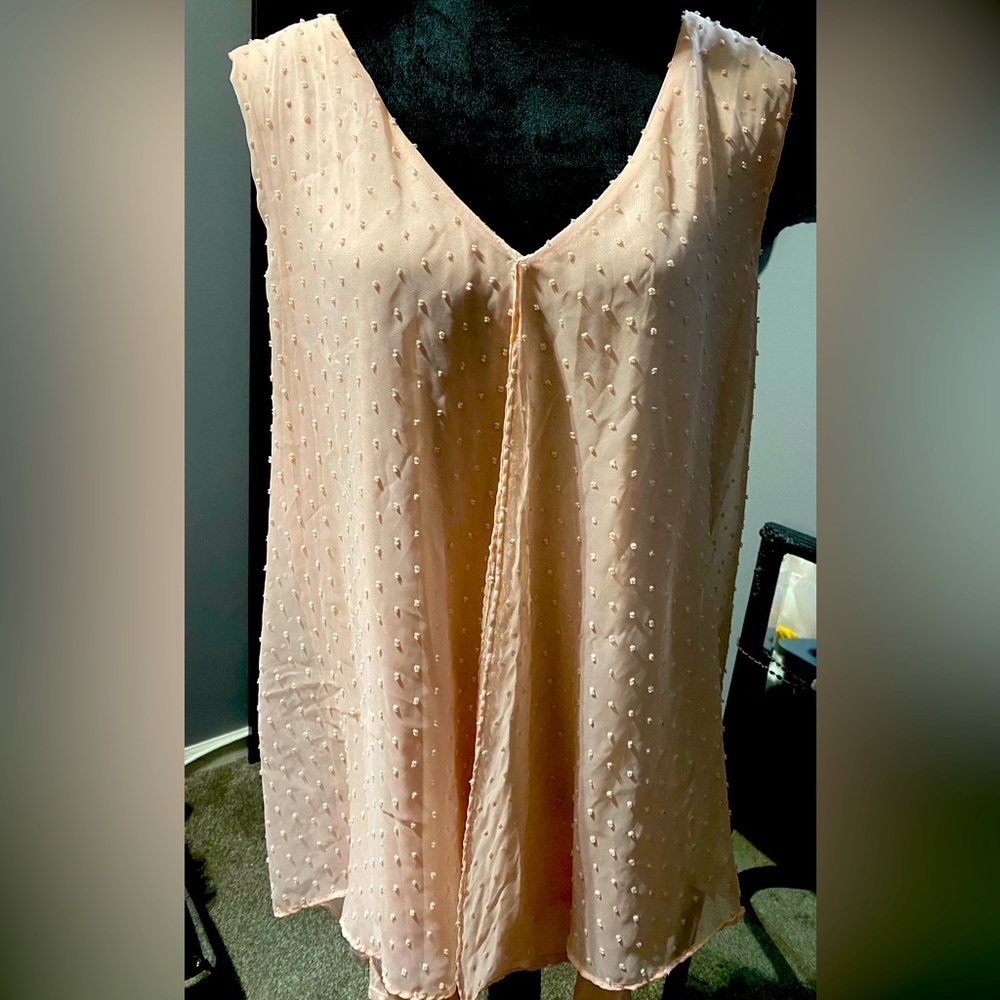 Pink sheer w/ underlay sleeveless blouse